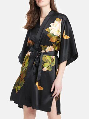 Kim + Ono - Peony and Butterfly Black Kimono Robe